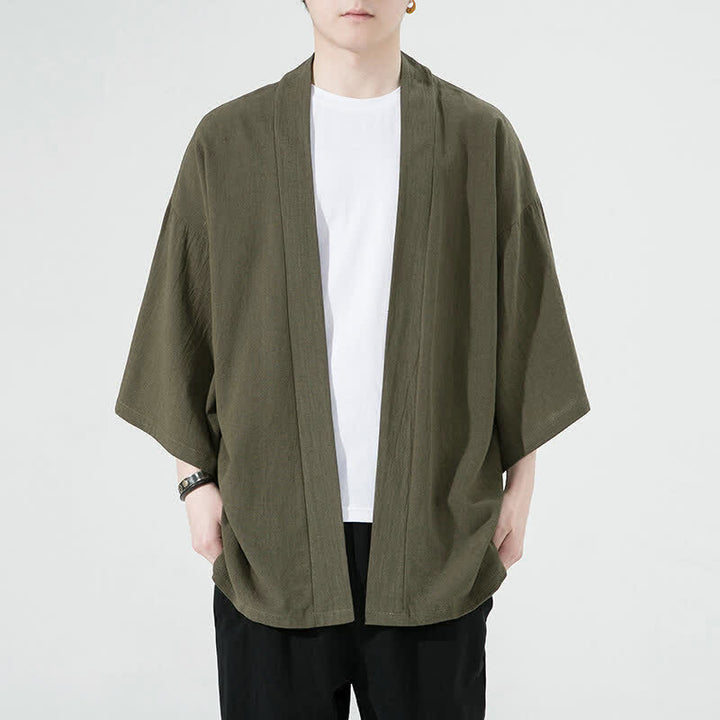 Buddha Stones Kimono de verano informal minimalista liso para hombre - Verde oliva - US/UK/AU46, EU56 (5XL) - image 2