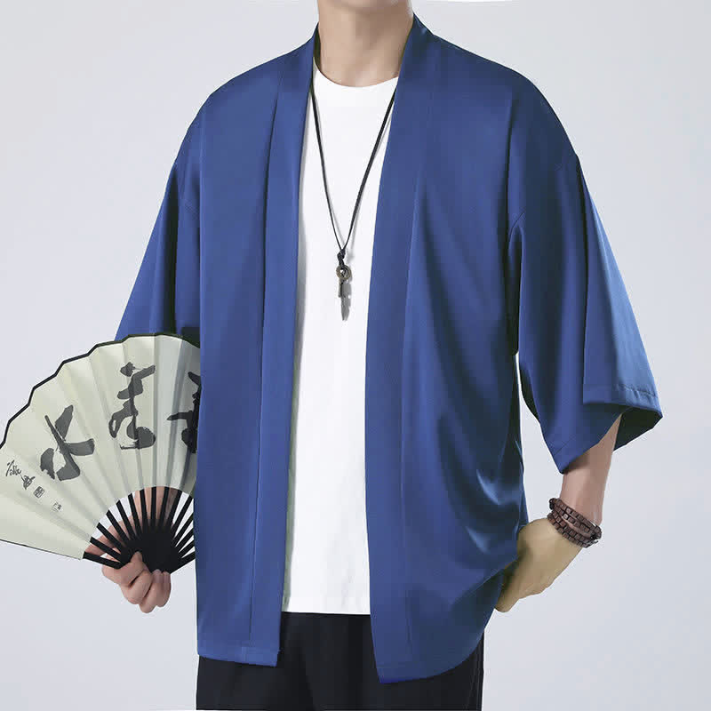 Kimono de hombre con chaqueta abierta de color liso y Buddha Stones - image 22