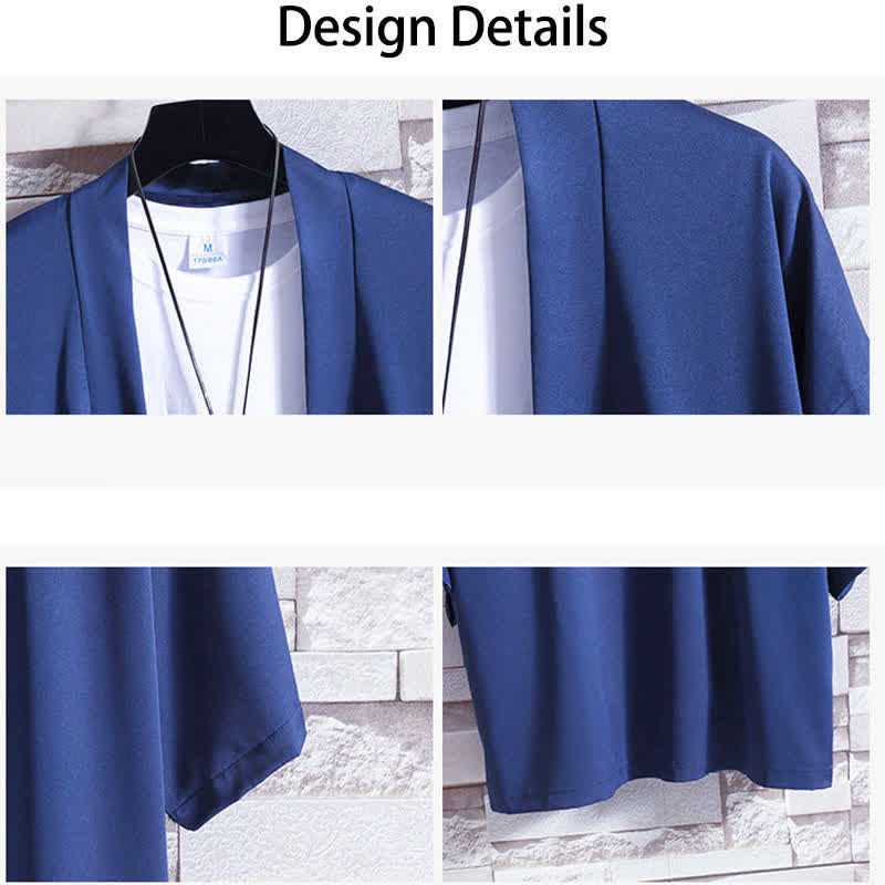 Kimono de hombre con chaqueta abierta de color liso y Buddha Stones - image 23