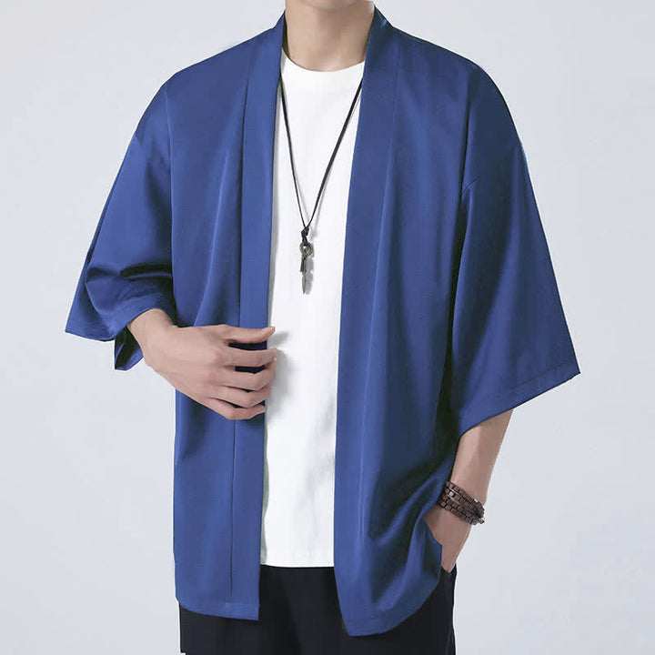 Kimono de hombre con chaqueta abierta de color liso y Buddha Stones - image 21