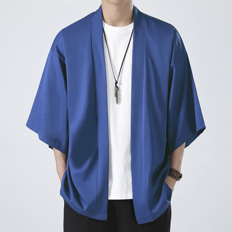 Kimono de hombre con chaqueta abierta de color liso y Buddha Stones - Azul (solo chaqueta) - US/UK/AU46, EU56 (5XL) - image 20