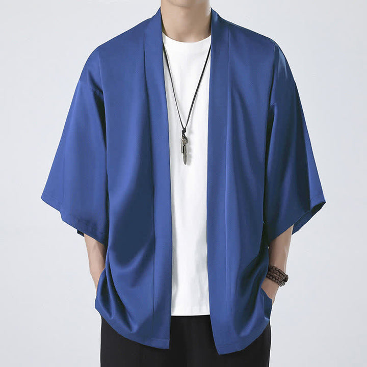 Kimono de hombre con chaqueta abierta de color liso y Buddha Stones - Azul (solo chaqueta) - US/UK/AU46, EU56 (5XL) - image 20