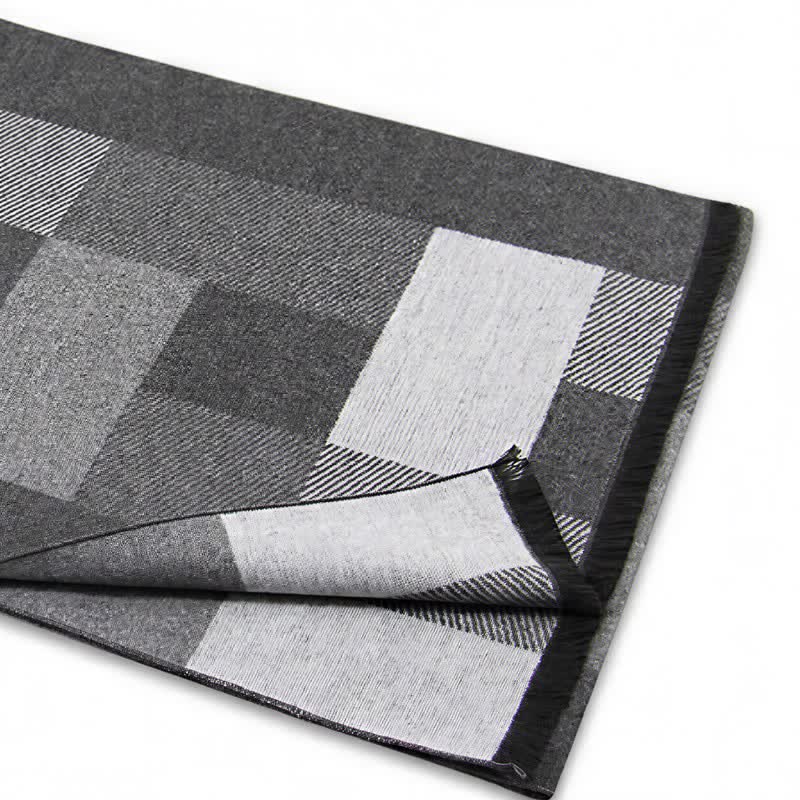 Bufanda rectangular acogedora para hombre con borlas y estampado clásico de cuadros de Buddha Stones para otoño e invierno. - image 13