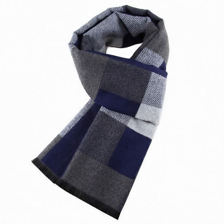 Bufanda rectangular acogedora para hombre con borlas y estampado clásico de cuadros de Buddha Stones para otoño e invierno. - Gris pizarra - image 0