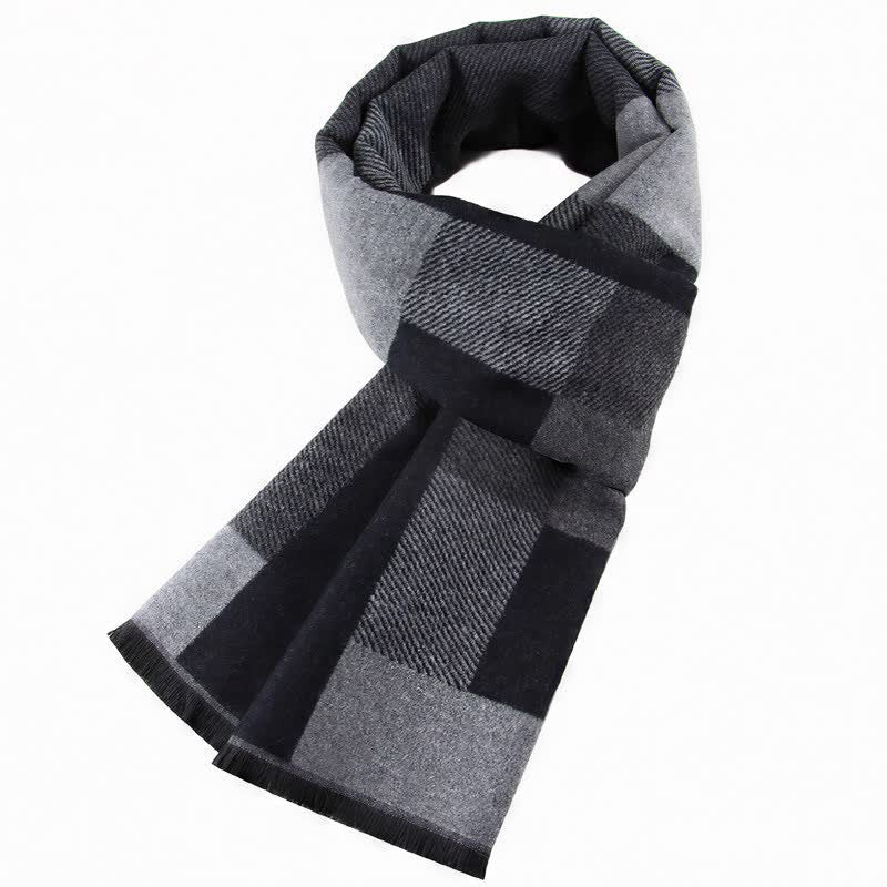 Bufanda rectangular acogedora para hombre con borlas y estampado clásico de cuadros de Buddha Stones para otoño e invierno. - Gris oscuro - image 4