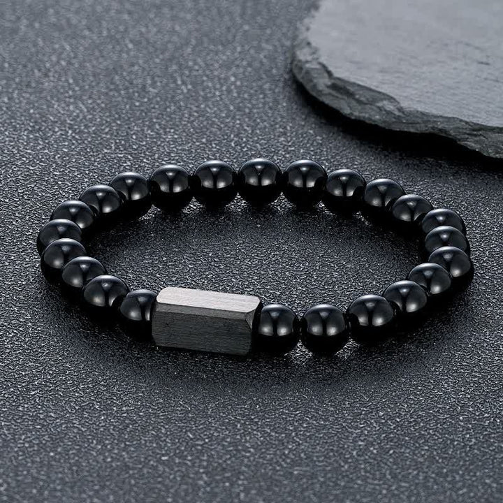 Buddha Stones Pulsera de barra de acero de titanio con piedras de oro negro - Ónix negro (Protección ♥ Fuerza) - 8 mm - image 13