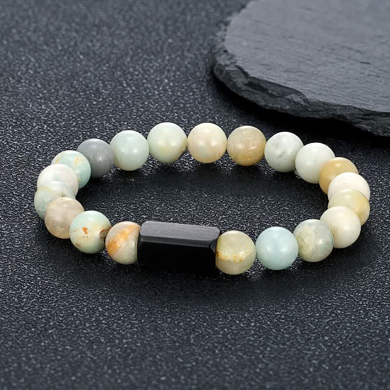 Buddha Stones Pulsera de barra de acero de titanio con piedras de oro negro - Amazonita (Verdad ♥ Comunicación) - 8 mm - image 4