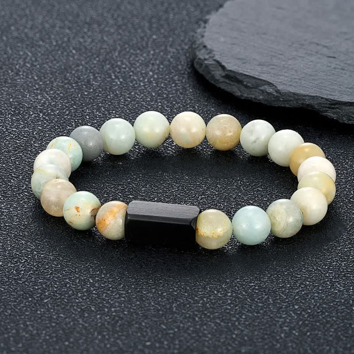 Buddha Stones Pulsera de barra de acero de titanio con piedras de oro negro - Amazonita (Verdad ♥ Comunicación) - 8 mm - image 4