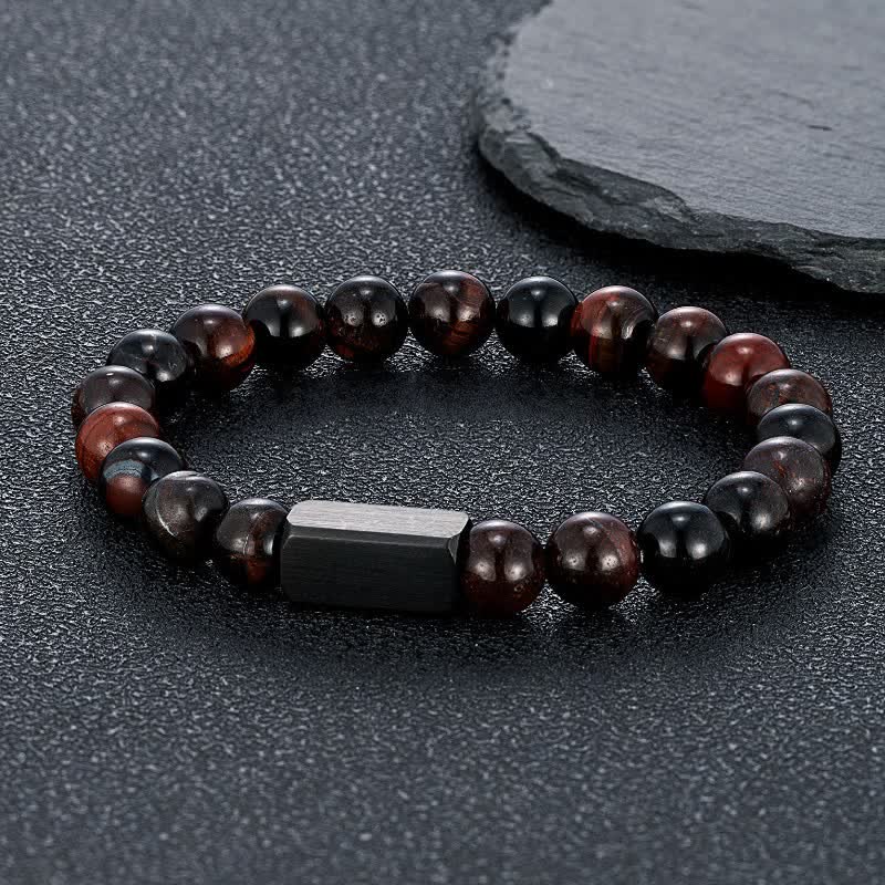 Buddha Stones Pulsera de barra de acero de titanio con piedras de oro negro - Ojo de Tigre Rojo (Pasión ♥ Energía) - 8 mm - image 9