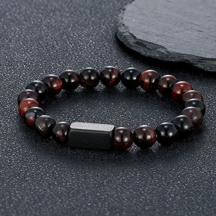 Buddha Stones Pulsera de barra de acero de titanio con piedras de oro negro - Ojo de Tigre Rojo (Pasión ♥ Energía) - 8 mm - image 9