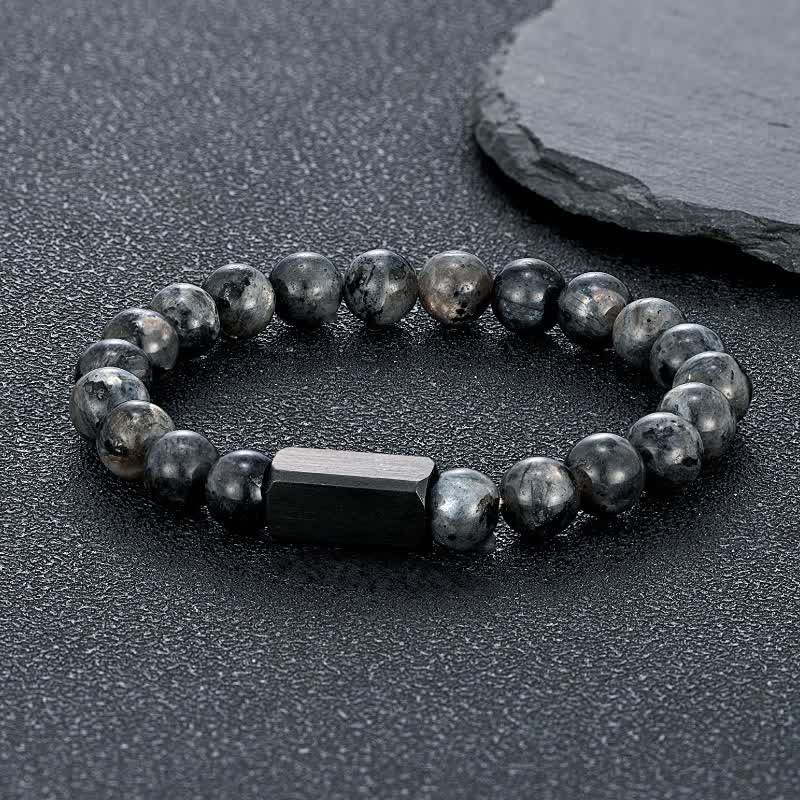 Buddha Stones Pulsera de barra de acero de titanio con piedras de oro negro - Piedra negra brillante (Protección ♥ Conexión a tierra) - 8 mm - image 0