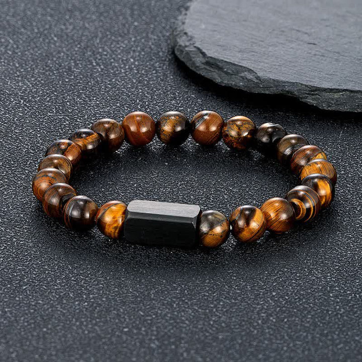 Buddha Stones Pulsera de barra de acero de titanio con piedras de oro negro - Ojo de Tigre (Confianza ♥ Enfoque) - 8 mm - image 11