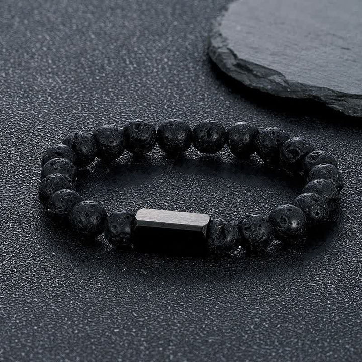 Buddha Stones Pulsera de barra de acero de titanio con piedras de oro negro - Roca de lava (Conexión a tierra ♥ Protección) - 8 mm - image 15