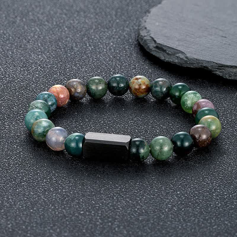 Buddha Stones Pulsera de barra de acero de titanio con piedras de oro negro - Ágata india (Protección ♥ Equilibrio) - 8 mm - image 2