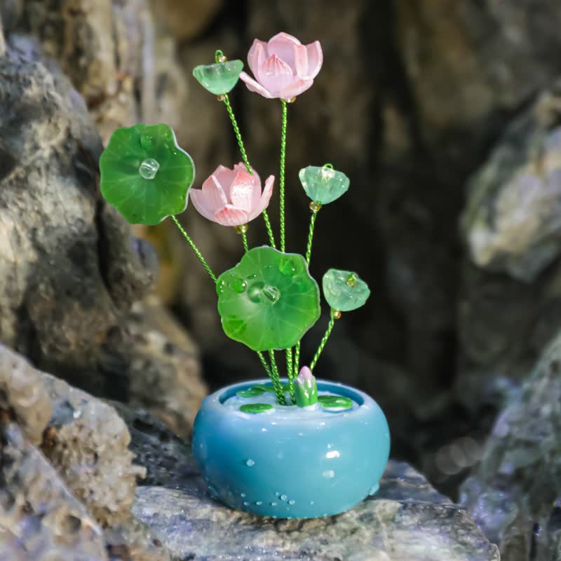 Buddha Stones Frasco de fragancia con forma de lágrima de resina Lotus Purity, de Mindful Living Decor. - Azul - Dos lotos - image 7