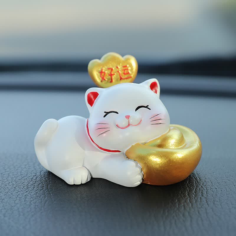 Buddha Stones Bolsa de la fortuna de resina con forma de gato de la suerte y una linda decoración de animales. - Buena suerte - image 1