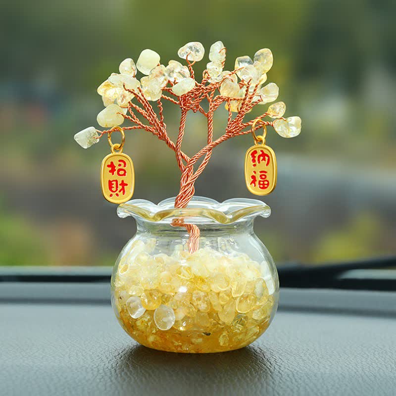 Buddha Stones Árbol del dinero de cristal envuelto en alambre, adorno para el salpicadero, símbolos de riqueza y fortuna. - Citrino - Buena fortuna - image 1