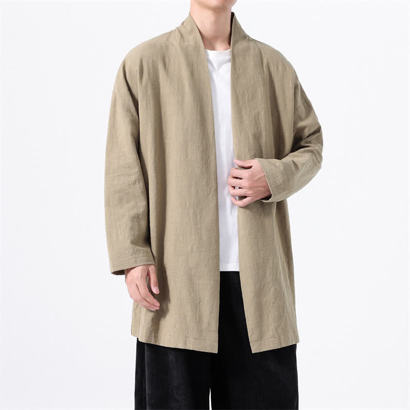Buddha Stones Kimono de hombre de algodón liso, estilo casual y minimalista para primavera. - Broncearse - US/UK/AU46, EU56 (5XL) - image 0