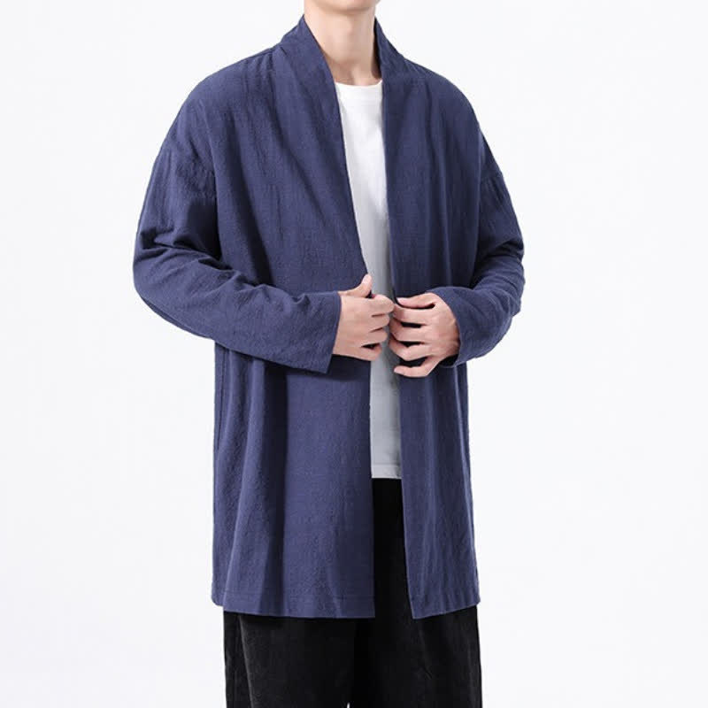 Buddha Stones Kimono de hombre de algodón liso, estilo casual y minimalista para primavera. - image 17