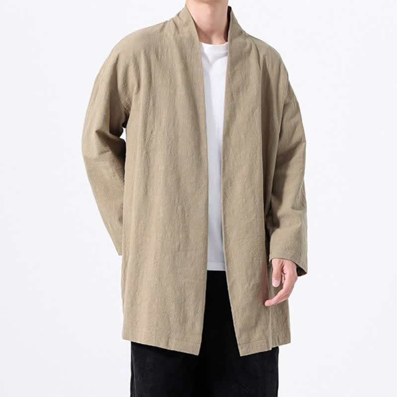 Buddha Stones Kimono de hombre de algodón liso, estilo casual y minimalista para primavera. - image 1