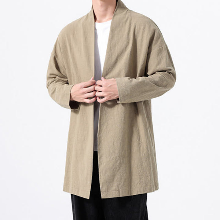Buddha Stones Kimono de hombre de algodón liso, estilo casual y minimalista para primavera. - image 3