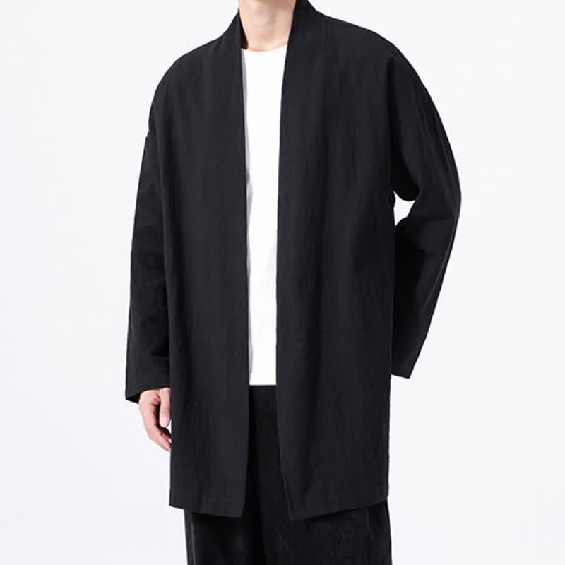 Buddha Stones Kimono de hombre de algodón liso, estilo casual y minimalista para primavera. - image 10