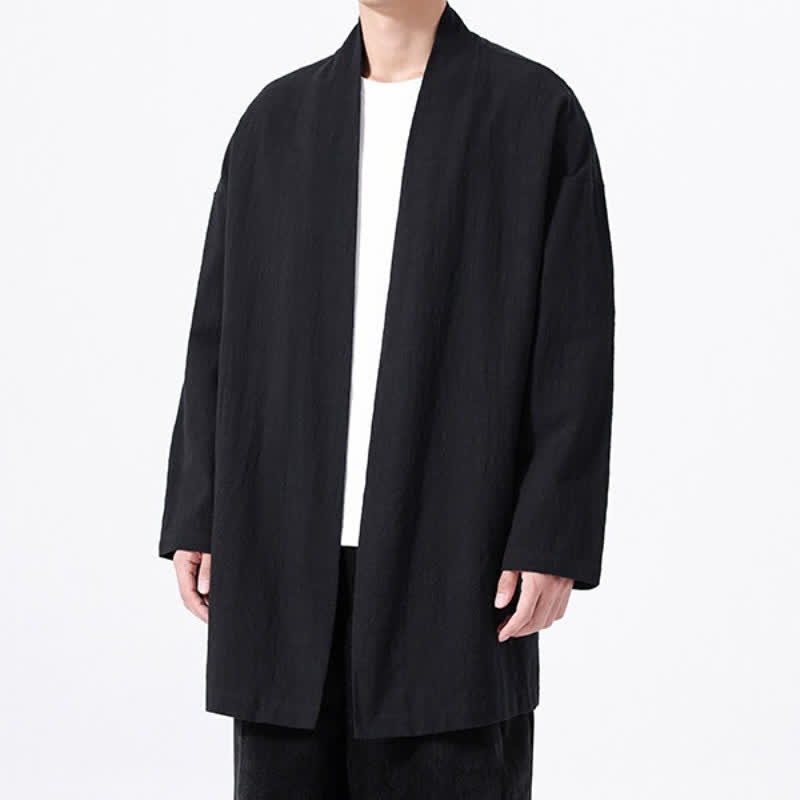 Buddha Stones Kimono de hombre de algodón liso, estilo casual y minimalista para primavera. - image 9
