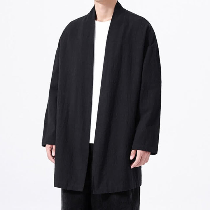 Buddha Stones Kimono de hombre de algodón liso, estilo casual y minimalista para primavera. - image 9