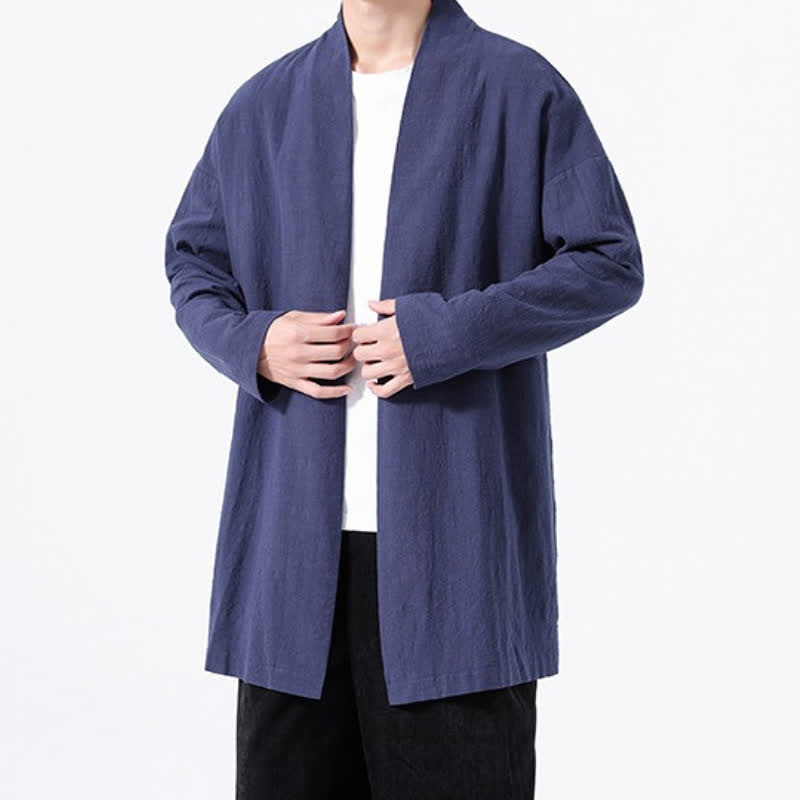 Buddha Stones Kimono de hombre de algodón liso, estilo casual y minimalista para primavera. - image 20