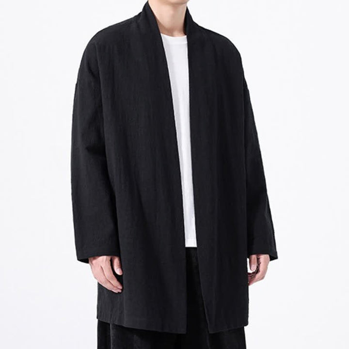 Buddha Stones Kimono de hombre de algodón liso, estilo casual y minimalista para primavera. - image 13