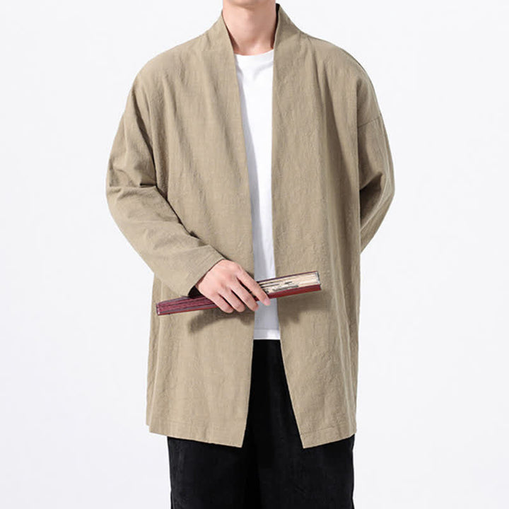 Buddha Stones Kimono de hombre de algodón liso, estilo casual y minimalista para primavera. - image 2