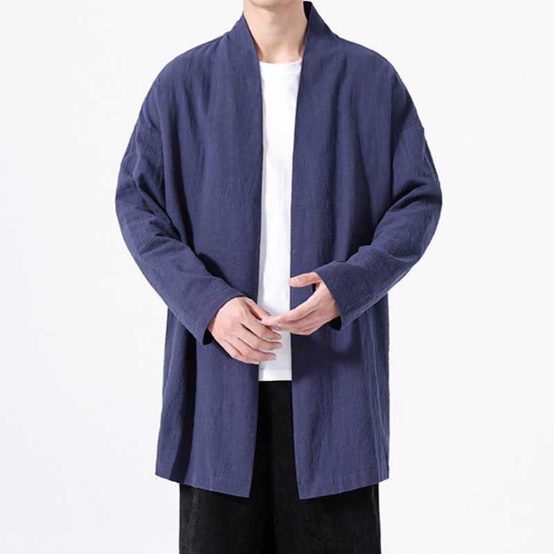 Buddha Stones Kimono de hombre de algodón liso, estilo casual y minimalista para primavera. - image 18