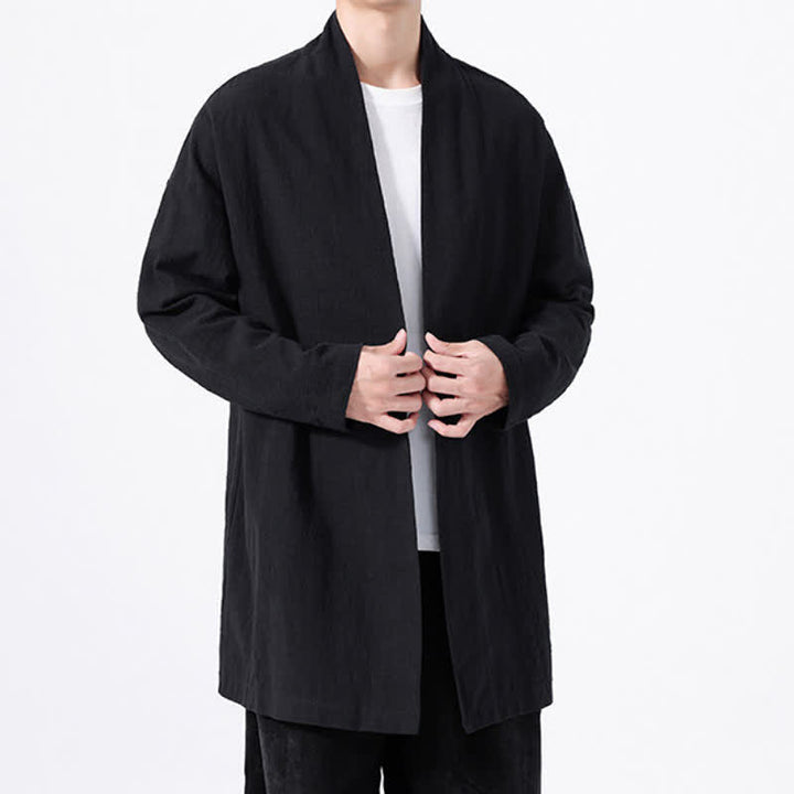 Buddha Stones Kimono de hombre de algodón liso, estilo casual y minimalista para primavera. - image 11