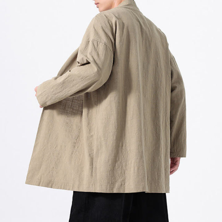 Buddha Stones Kimono de hombre de algodón liso, estilo casual y minimalista para primavera. - image 4