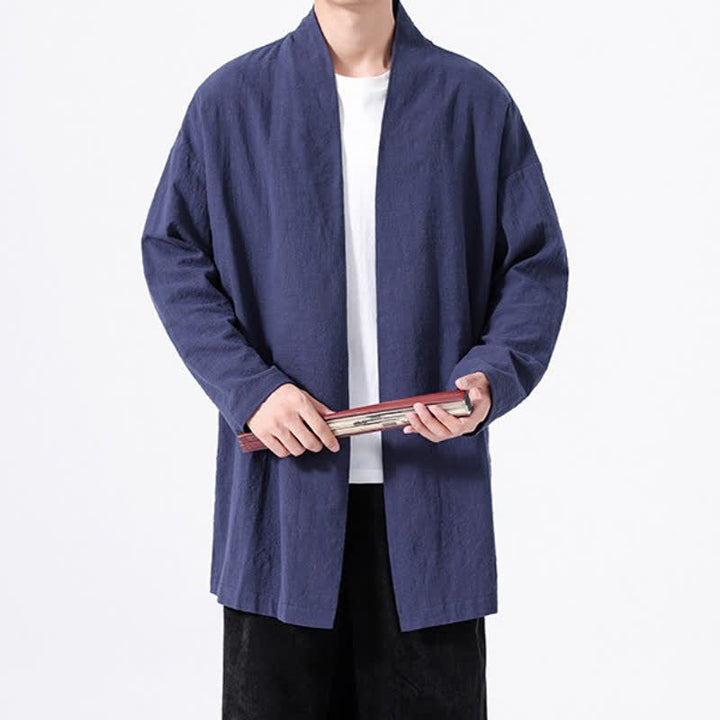 Buddha Stones Kimono de hombre de algodón liso, estilo casual y minimalista para primavera. - image 21