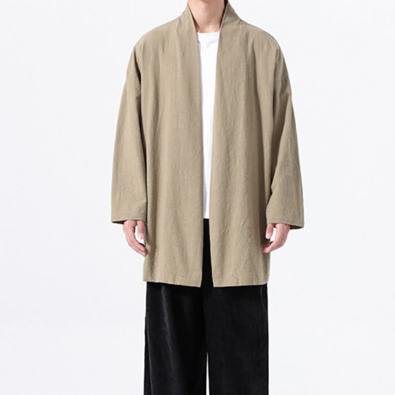Buddha Stones Kimono de hombre de algodón liso, estilo casual y minimalista para primavera. - image 7