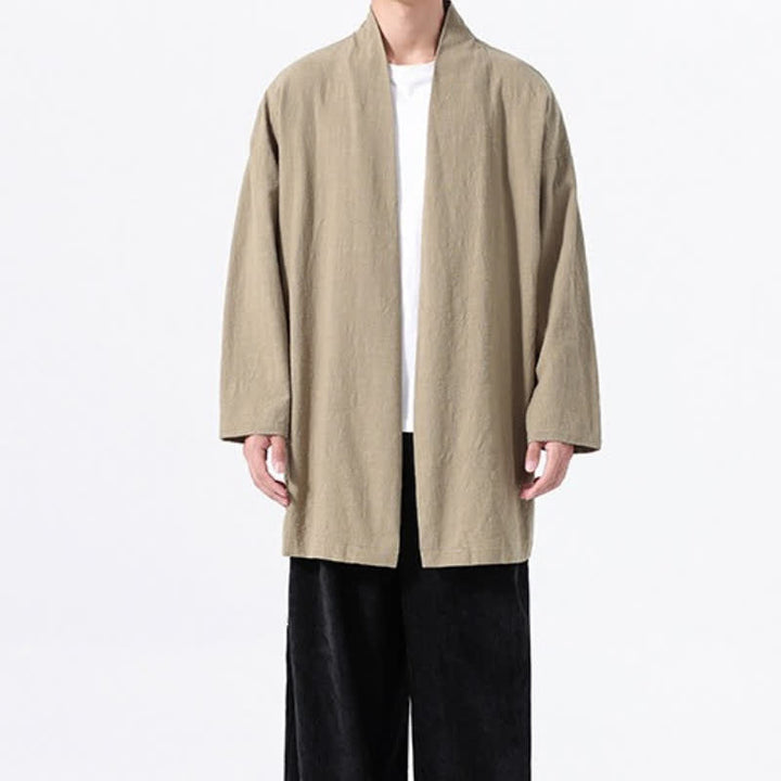 Buddha Stones Kimono de hombre de algodón liso, estilo casual y minimalista para primavera. - image 7