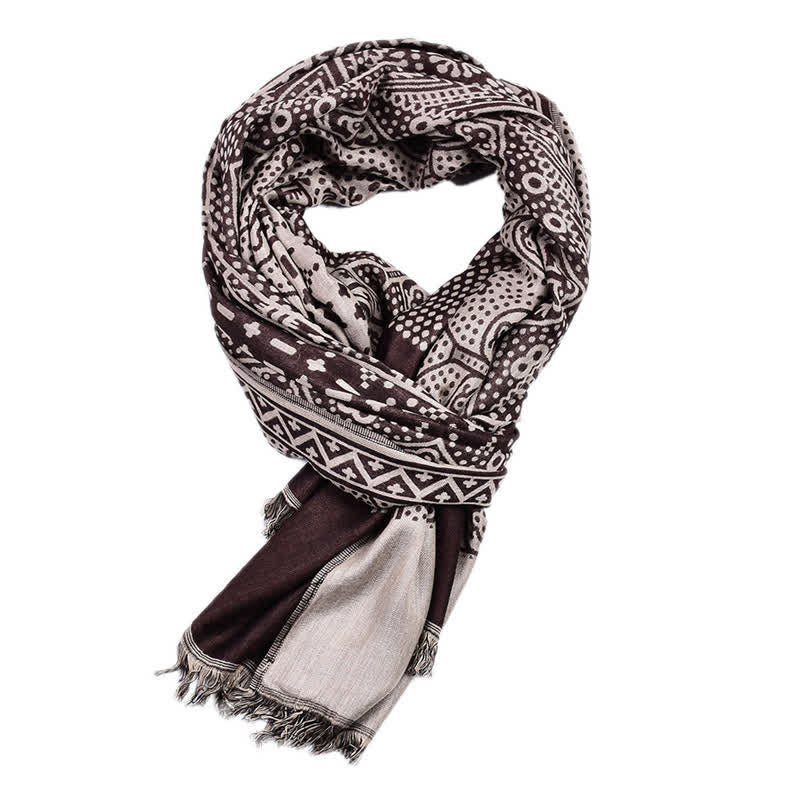 Buddha Stones Bufanda reversible acogedora con borlas y estampado geométrico de cachemir para otoño/invierno. - image 13