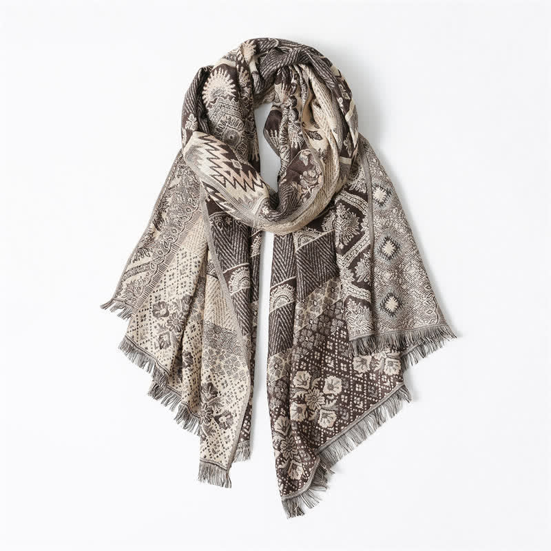 Buddha Stones Bufanda reversible con borlas, estampado geométrico paisley, para otoño/invierno. - image 6