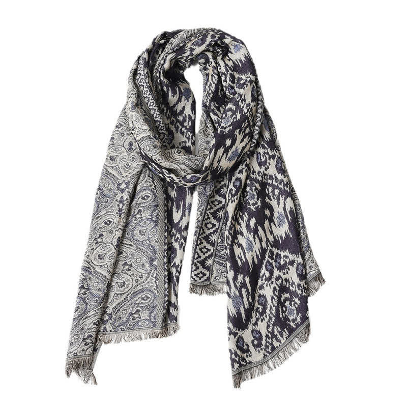 Buddha Stones Bufanda reversible con borlas, estampado geométrico paisley, para otoño/invierno. - image 10