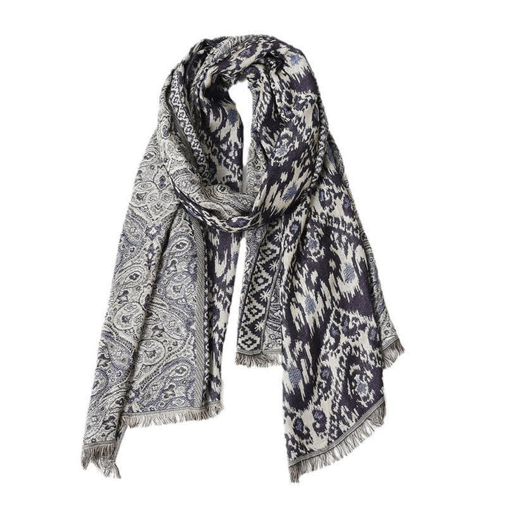 Buddha Stones Bufanda reversible con borlas, estampado geométrico paisley, para otoño/invierno. - image 10