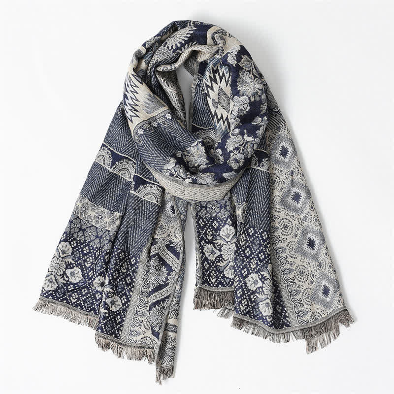 Buddha Stones Bufanda reversible con borlas, estampado geométrico paisley, para otoño/invierno. - image 2