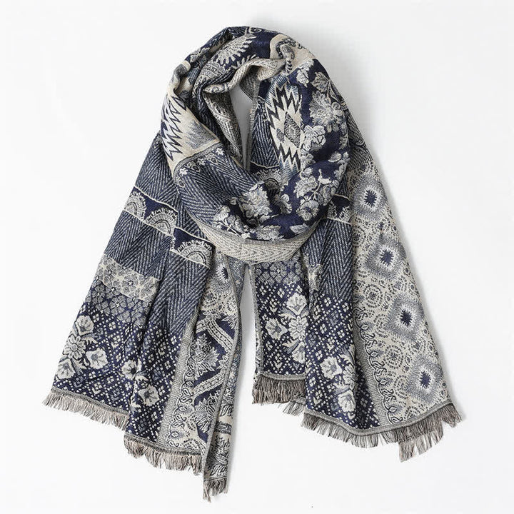 Buddha Stones Bufanda reversible con borlas, estampado geométrico paisley, para otoño/invierno. - image 2
