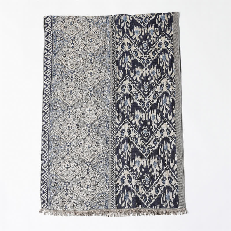 Buddha Stones Bufanda reversible con borlas, estampado geométrico paisley, para otoño/invierno. - image 11