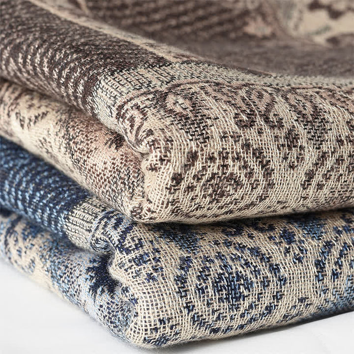 Buddha Stones Bufanda reversible con borlas, estampado geométrico paisley, para otoño/invierno. - image 13