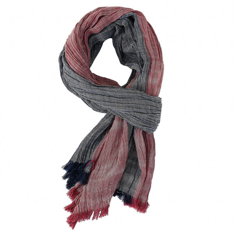 Bufanda de hombre con estampado de Buddha Stones, bloques de color, rayas y borlas, ideal para primavera y otoño. - borgoña - Aprox. 27,6 pulgadas × 70,9 pulgadas / 70 × 180 cm - image 1