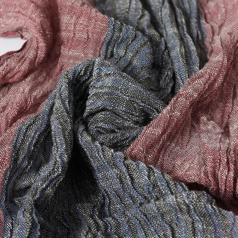 Buddha Stones Bufanda de viaje a rayas con bloques de color y borlas para primavera y otoño - image 3