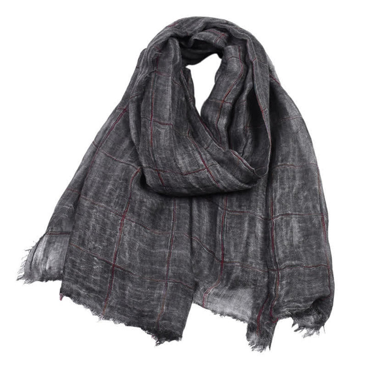 Buddha Stones Bufanda unisex informal con estampado a cuadros para primavera y otoño. - Negro - Aprox. 39,4 pulgadas × 74,8 pulgadas / 100 × 190 cm - image 0