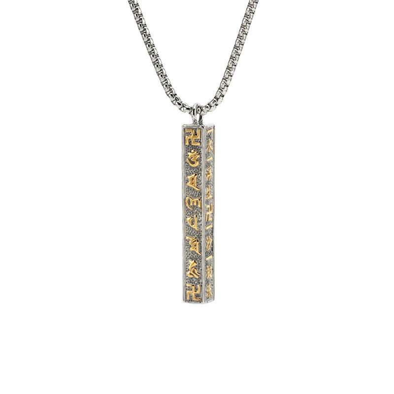 Buddha Stones Collar cilíndrico de acero de titanio con la inscripción Om Mani Padme Hum Peace - Dorado - image 1