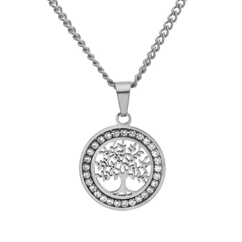 Buddha Stones Collar con colgante redondo de conexión del Árbol de la Vida de acero de titanio - Plata - image 1